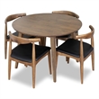 Pemberly Row 5-Piece Round Table Dining Set in Walnut w/4 Chairs in Black