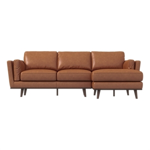 Pemberly Row Mid-Century Genuine Leather Right Facing Sectional Sofa in Tan