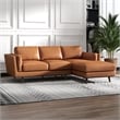 Pemberly Row Mid-Century Genuine Leather Right Facing Sectional Sofa in Tan