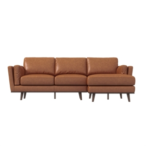 pemberly row modern cushion back genuine leather sectional sofa in tan