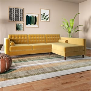 pemberly row mid century modern gold velvet sectional sofa right facing