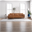 Pemberly Row Mid-Century Leather Cushion-Back Left-Facing Sectional in Tan