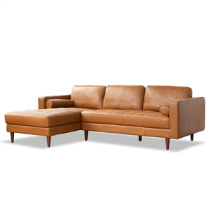 pemberly row mid century modern tan sectional sofa left facing
