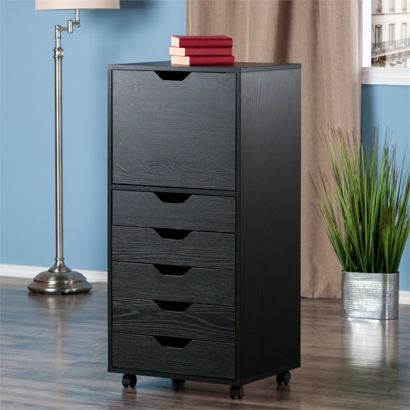 Pemberly Row 5-Drawer Tall Door Contemporary Wood Storage Cabinet in Black