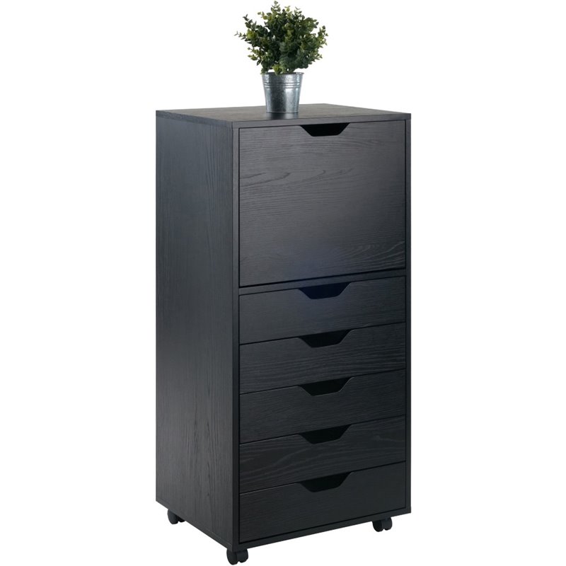 Pemberly Row 5-Drawer Tall Door Contemporary Wood Storage Cabinet in Black