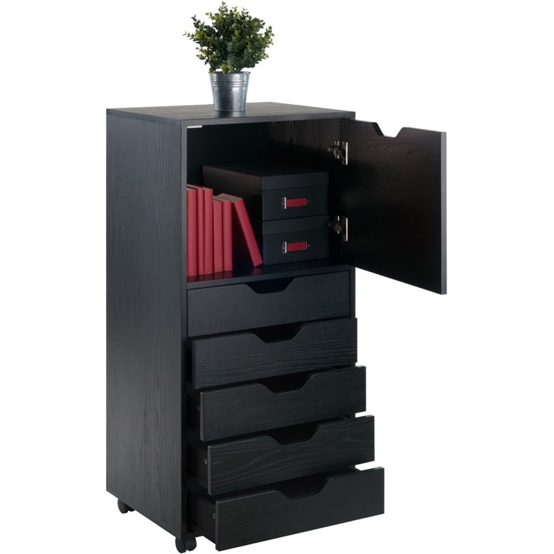Pemberly Row 5-Drawer Tall Door Contemporary Wood Storage Cabinet in Black
