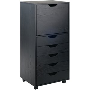 pemberly row 5 drawer transitional tall wooden door storage cabinet in black