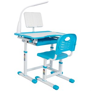 pemberly row height adjustable study desk and chair set in blue