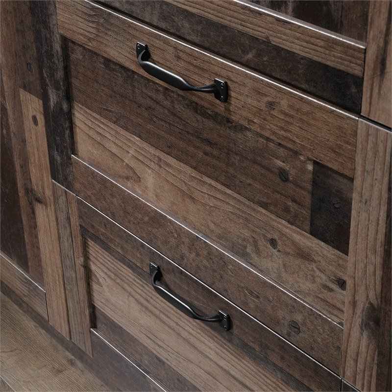 Pemberly Row Engineered Wood Wardrobe Armoire in Rustic Reclaimed Pine/Brown