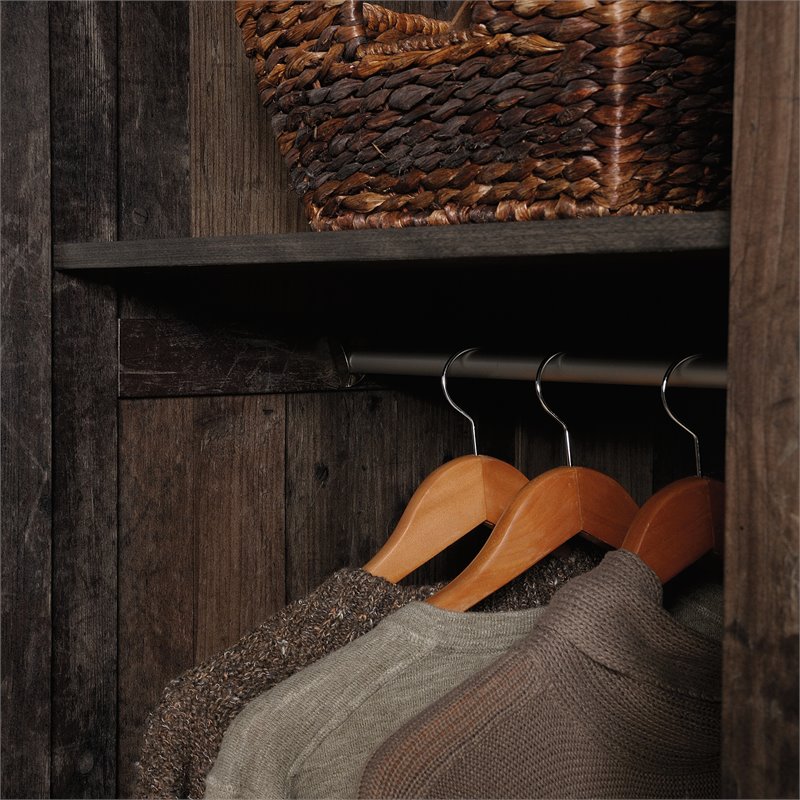 Pemberly Row Engineered Wood Wardrobe Armoire in Rustic Reclaimed Pine/Brown