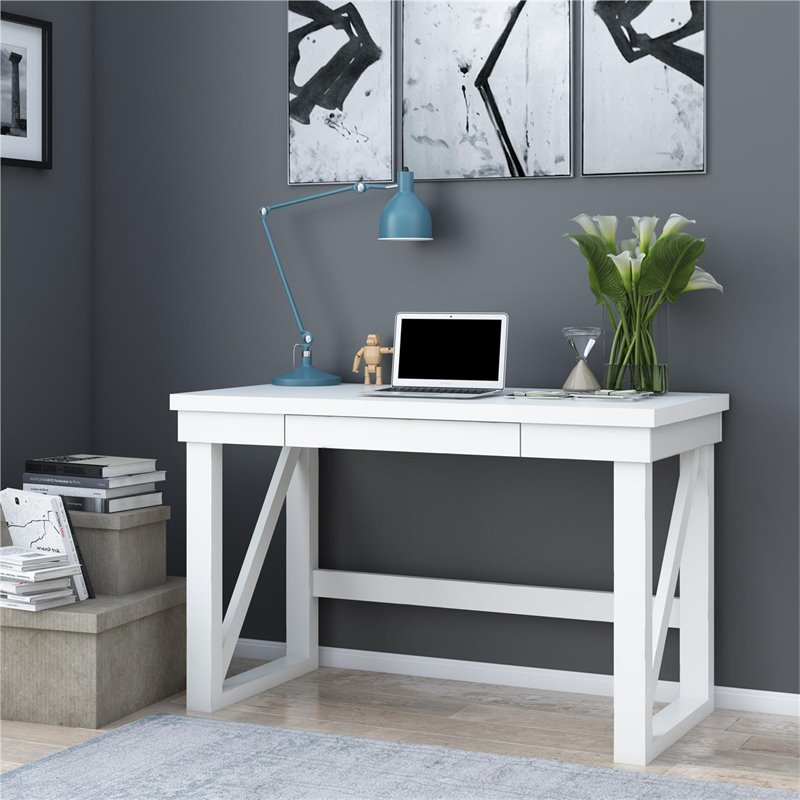 Pemberly Row Engineered Wood Computer Desk in Weathered White