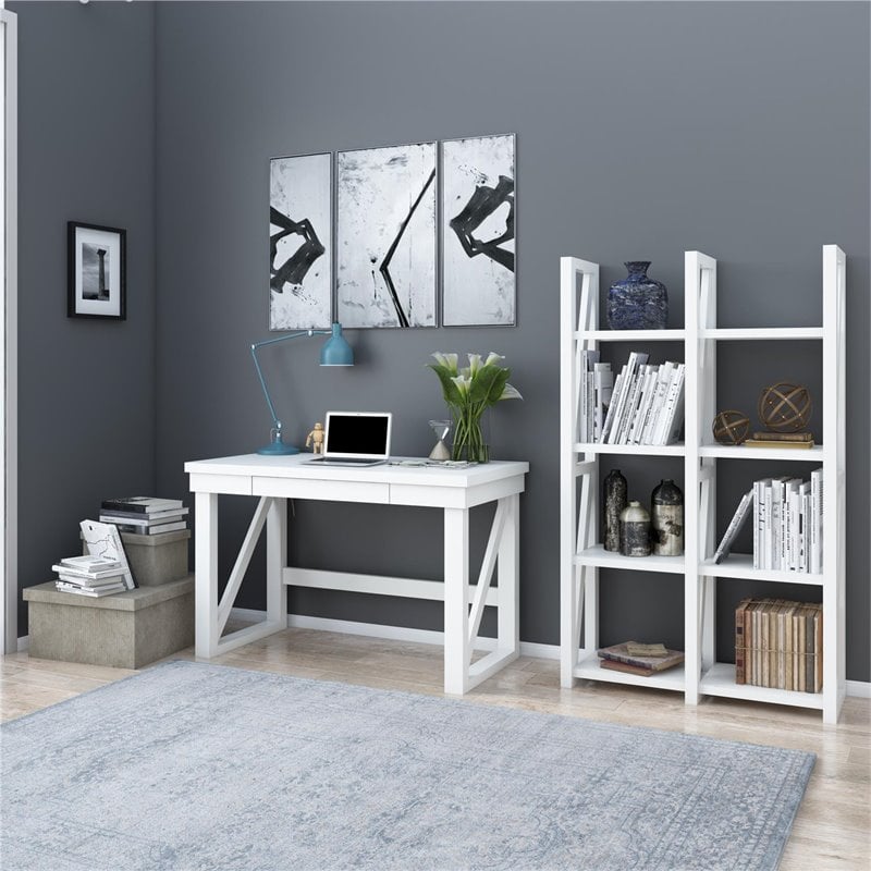 Pemberly Row Engineered Wood Computer Desk in Weathered White