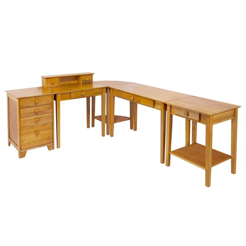 Pemberly Row 5-Piece Transitional Solid Wood Home Office Set in Honey Brown