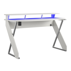 Pemberly Row Modern Gaming Desk with Riser in White