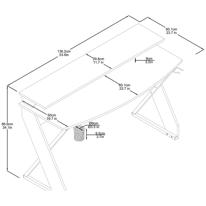 Pemberly Row Modern Gaming Desk with Riser in White