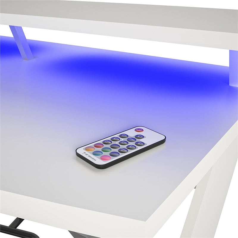 Pemberly Row Modern Gaming Desk with Riser in White