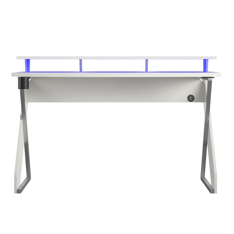 Pemberly Row Modern Gaming Desk with Riser in White