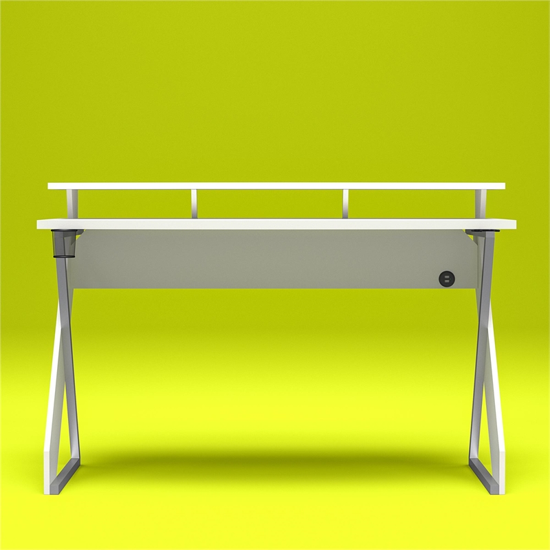 Pemberly Row Modern Gaming Desk with Riser in White