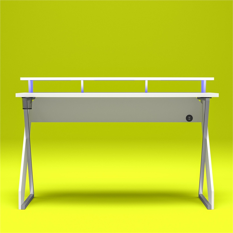 Pemberly Row Modern Gaming Desk with Riser in White