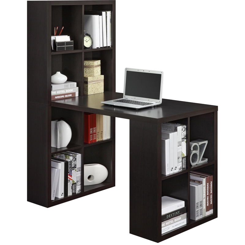 Pemberly Row Transitional Hollow Core and Wood Hobby Desk in Espresso