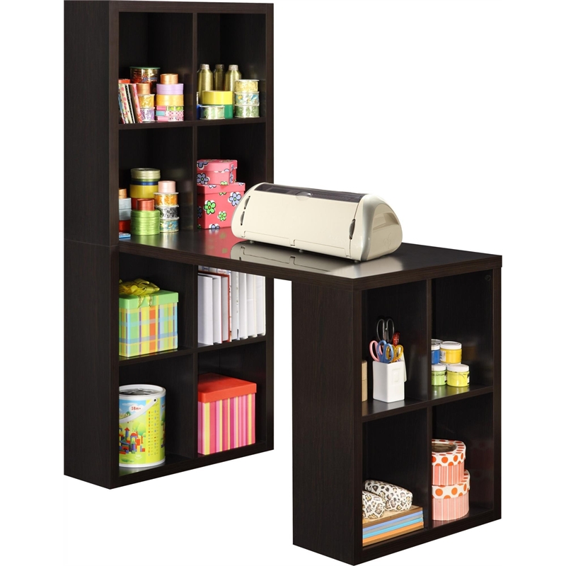 Pemberly Row Transitional Hollow Core and Wood Hobby Desk in Espresso