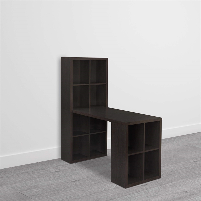 Pemberly Row Transitional Hollow Core and Wood Hobby Desk in Espresso