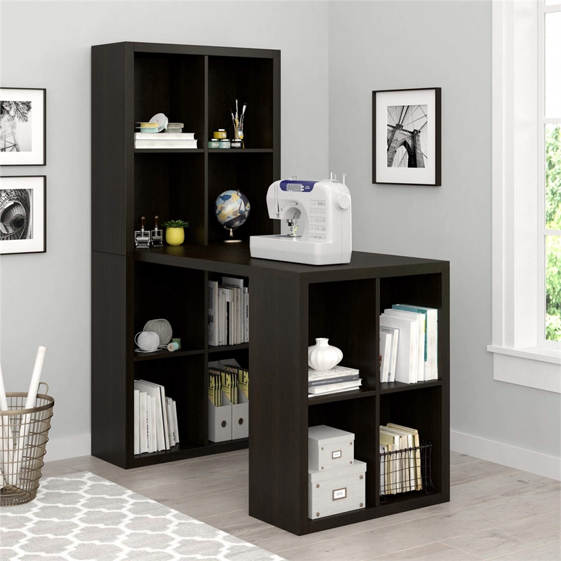 Pemberly Row Transitional Hollow Core and Wood Hobby Desk in Espresso
