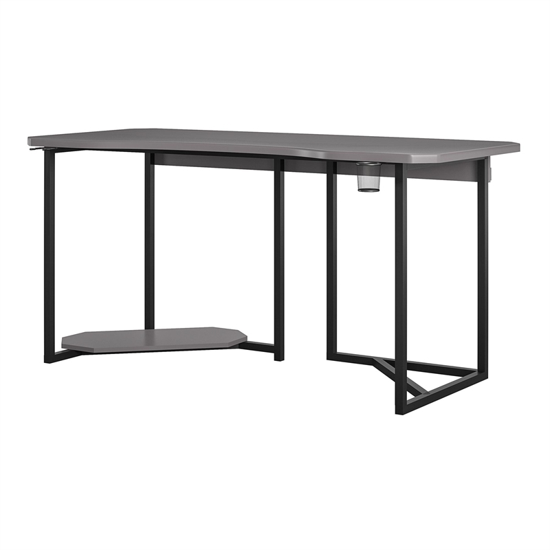 Pemberly Row Modern Wood Gaming Desk with CPU Stand in Dark Gray/Black