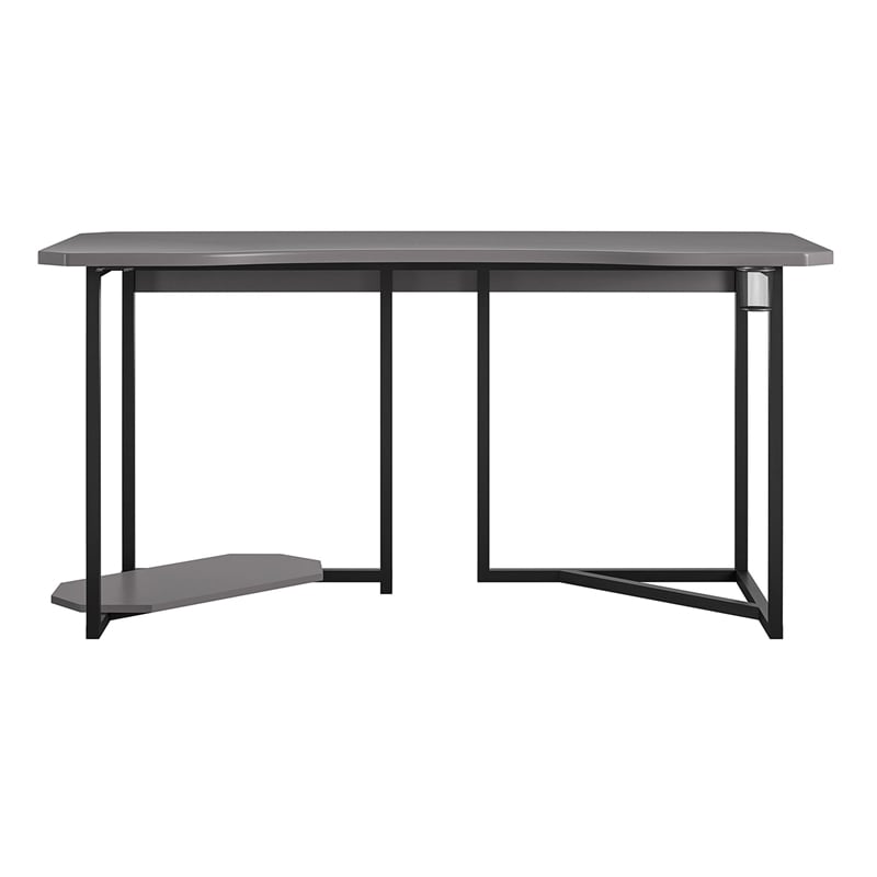 Pemberly Row Modern Wood Gaming Desk with CPU Stand in Dark Gray/Black