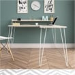 Pemberly Row Modern Wood/Metal L Desk with Riser in Light Brown