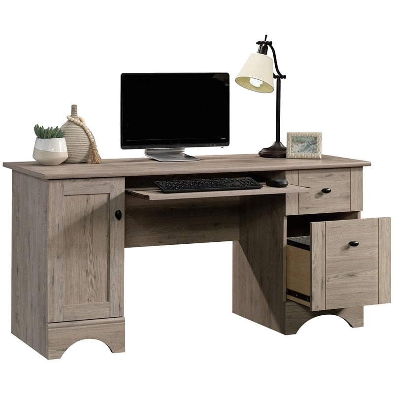 Pemberly Row 2-Drawer Coastal Engineered Wood Computer Desk in Laurel Oak