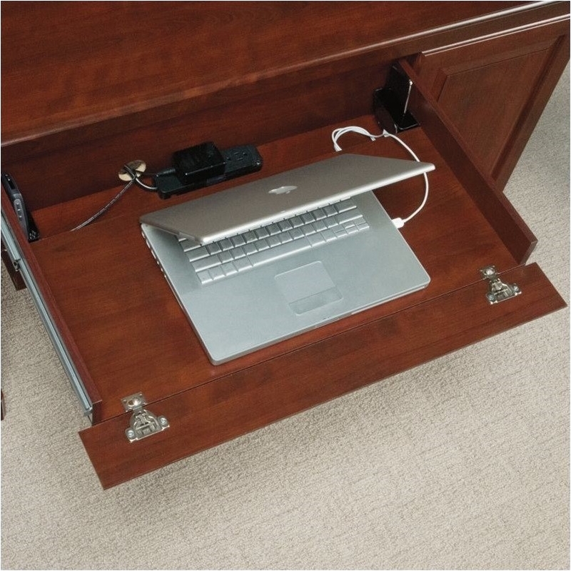 Pemberly Row Traditional Wood Computer Credenza in Classic Cherry