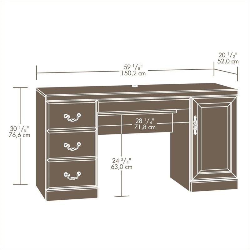 Pemberly Row Traditional Wood Computer Credenza in Classic Cherry