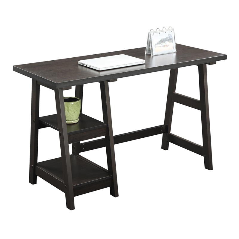 Pemberly Row Trestle Desk in Espresso Wood Finish