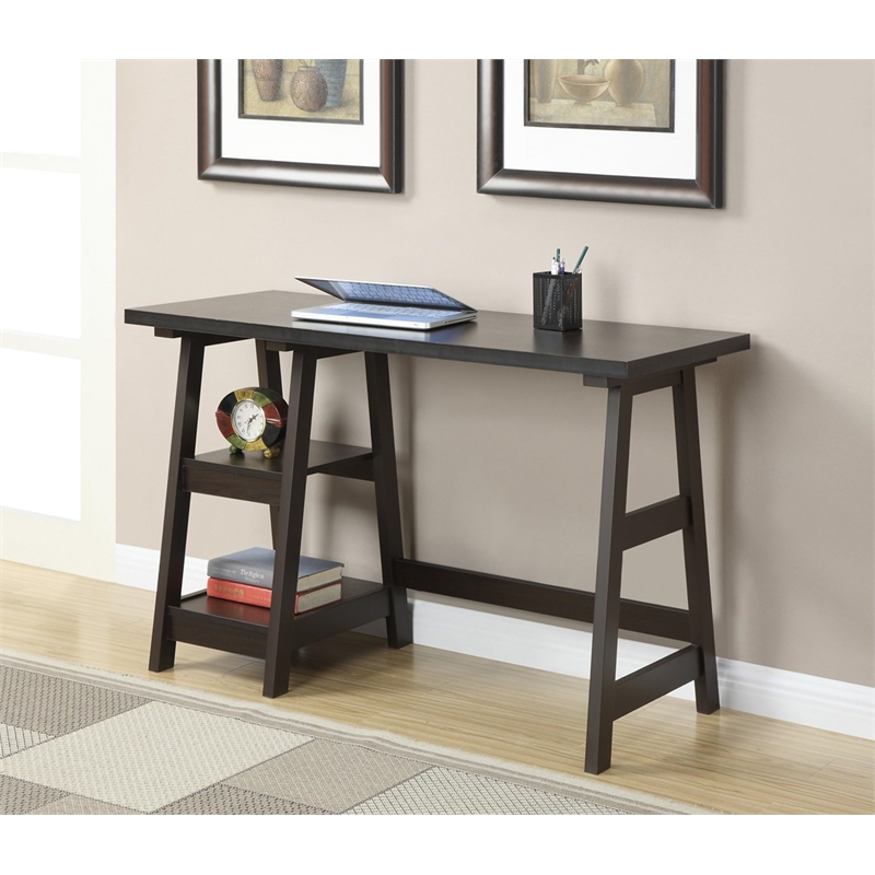 Pemberly Row Trestle Desk in Espresso Wood Finish