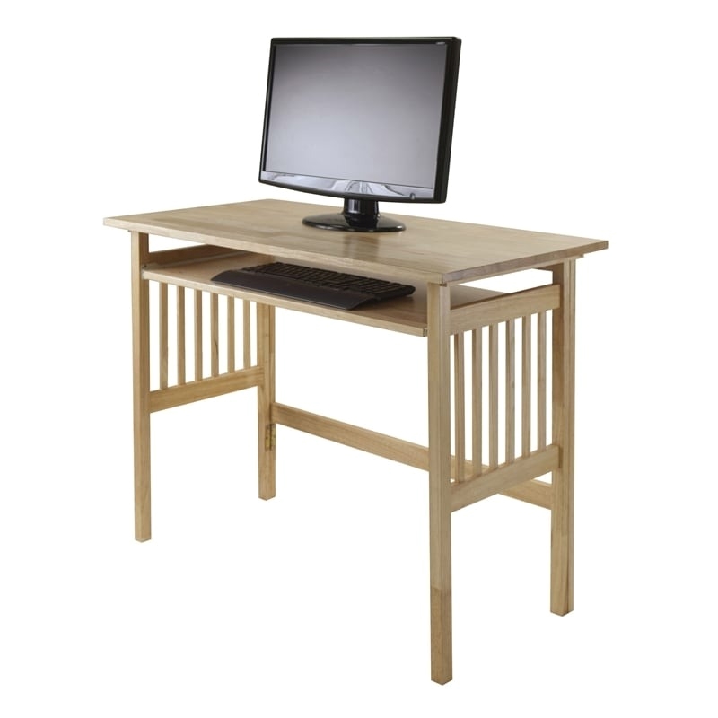 Pemberly Row Foldable Transitional Solid Wood Computer Desk in Natural