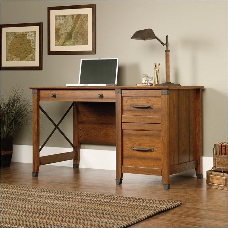 Pemberly Row Rustic Engineered Wood Computer Desk in Washington Cherry