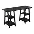 Pemberly Row Double Trestle Desk in Black Wood Finish