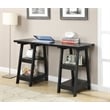 Pemberly Row Double Trestle Desk in Black Wood Finish