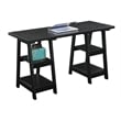 Pemberly Row Double Trestle Desk in Black Wood Finish