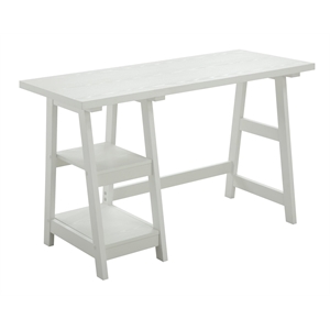 Pemberly Row Trestle Desk with Shelves in White Wood Finish