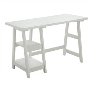 pemberly row trestle desk with shelves in white wood finish