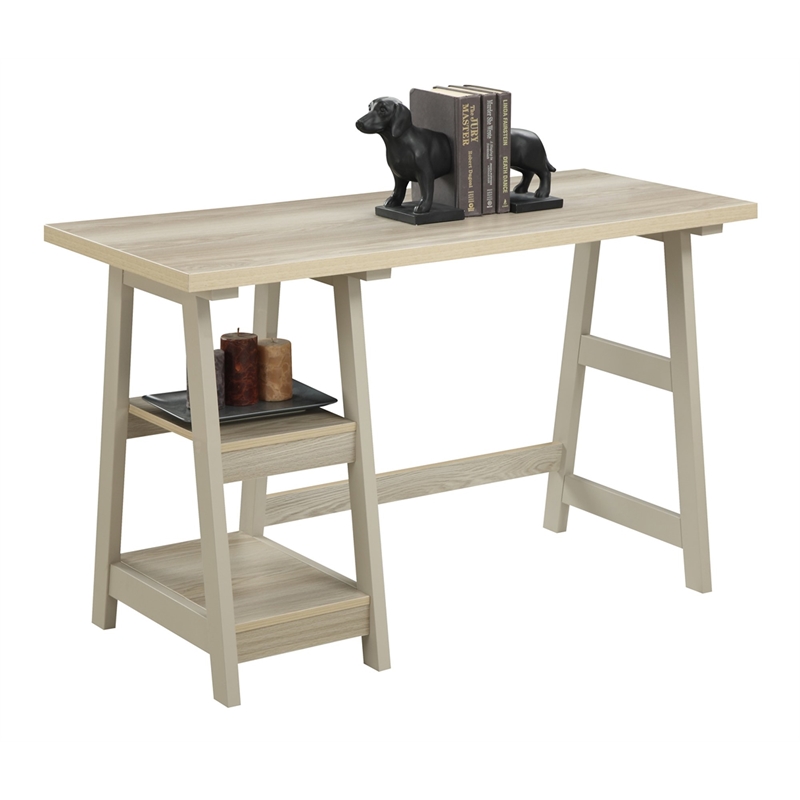 Pemberly Row Trestle Desk in Weathered White Wood Finish