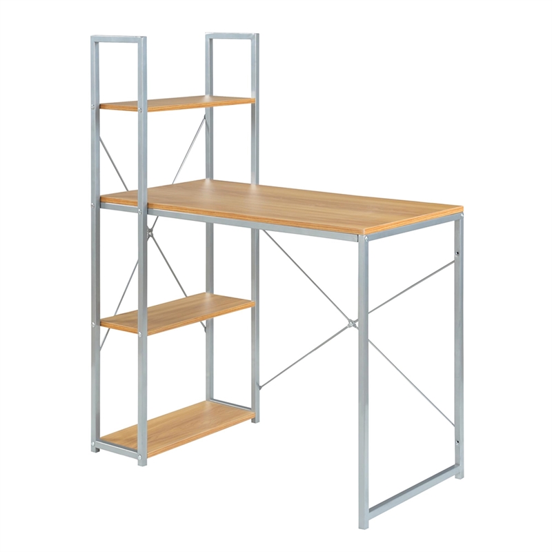 Pemberly Row Office Work Station with Shelves in Off White Light Oak