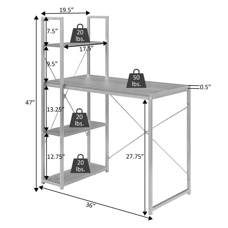 Pemberly Row Office Work Station with Shelves in Off White Light Oak