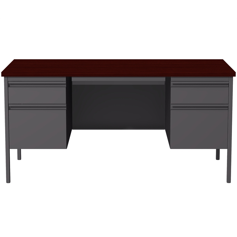Pemberly Row Double Pedestal Metal Desk Charcoal/Mahogany