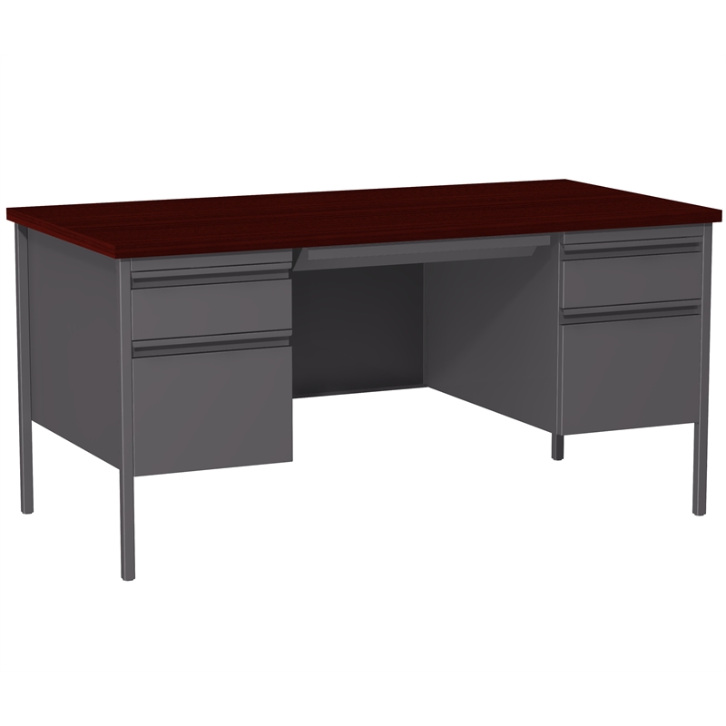 Pemberly Row Double Pedestal Metal Desk Charcoal/Mahogany