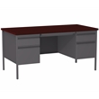 Pemberly Row Double Pedestal Metal Desk Charcoal/Mahogany