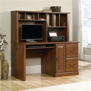 pemberly row wood computer desk with hutch in milled cherry