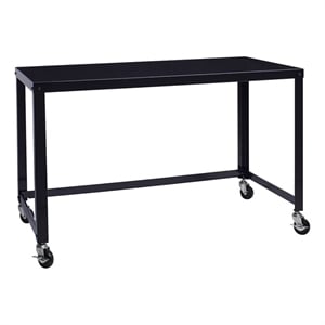 Pemberly Row 48&quot Modern Durable Metal 2 Casters Mobile Desk in Black